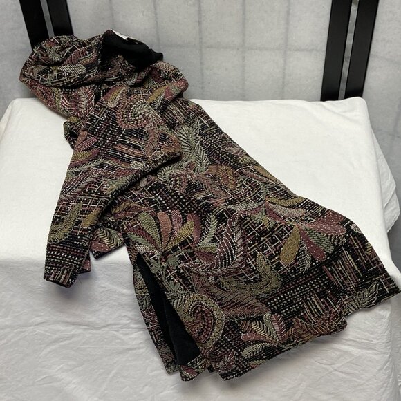 U.S. Wear Long Sleeve Paisley Metallic Side Slit Tunic Cardigan Black Tan Green - Picture 7 of 13